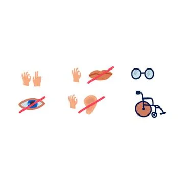 Disabled people care help, help and accessibility icons set of isolated vector Stock Illustration