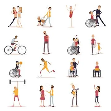 Disabled People Icons Set Stock Illustration