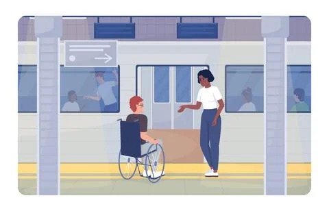Disabled person commuting 2D vector isolated illustration Stock Illustration