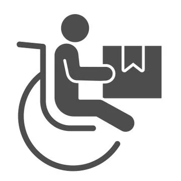 Disabled person with parcel box solid icon, delivery service symbol, human イラスト素材