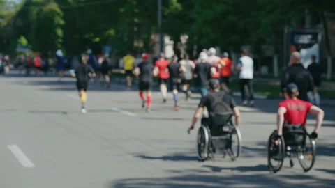 Disabled persons taking part in marathon Stock Footage 154242761