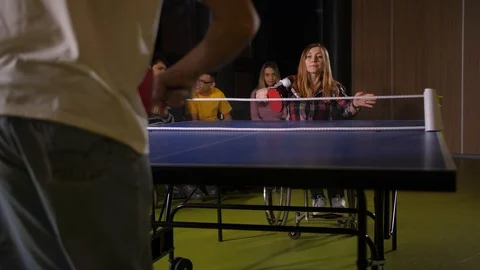 Disabled players during ping-pong game Stock Footage 125784220