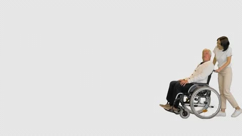 Disabled senior man and assistant walking by, Alpha Channel Stock-Footage 154653414