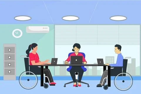 Disabled staff working at office Illustrazione stock