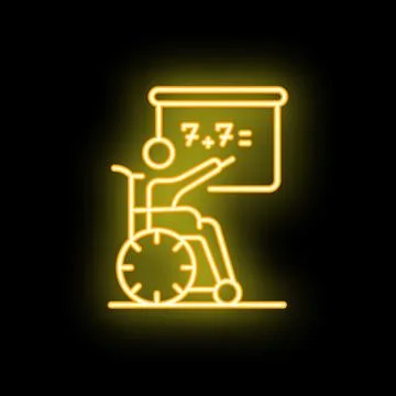 Disabled student in wheelchair studying math with a teacher neon sign conce.. Stock Illustration