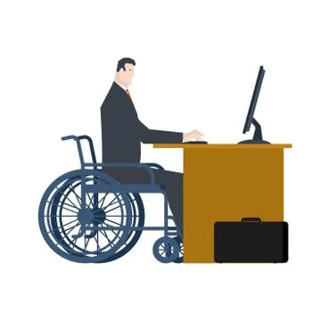 Disabled at work. manager on wheelchair at table. Equal rights for people wit Stock Illustration