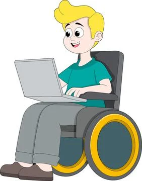Disabled Worker Using a Laptop While Sitting in a Wheelchair in a Modern Pr.. 스톡 일러스트