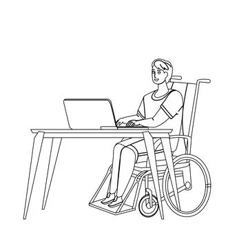 Disabled Worker At Workplace Remote Working Vector Stock Illustration