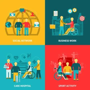 Disabled Working Flat Color Icons Composition Stock Illustration