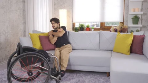 Disabled young man with panic attack and afraid. Stock Footage 213451216