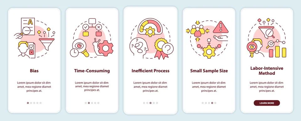 Disadvantages of case study onboarding mobile app screen Illustrazione stock