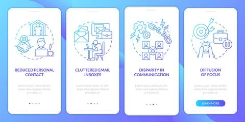 Disadvantages of remote work blue gradient onboarding mobile app screen Stock Illustration
