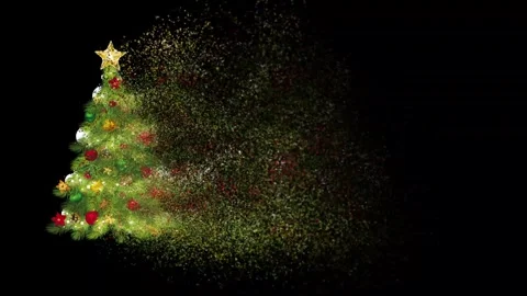 Disappearing Christmas tree into tiny particles on plain black background Video stock 310311763