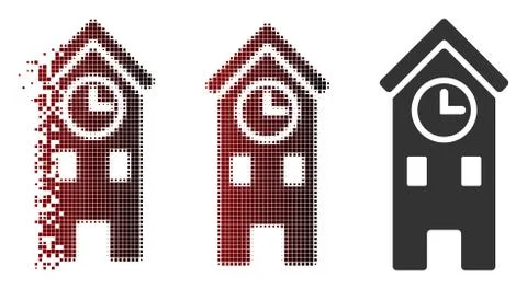 Disappearing Dot Halftone Clock Tower Icon Stock Illustration