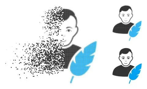 Disappearing Dot Halftone Feather Writer Icon with Face Stock Illustration