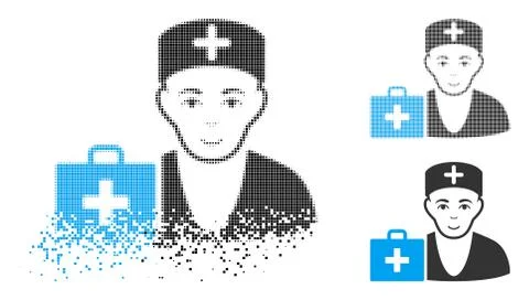 Disappearing Dot Halftone First-Aid Doctor Icon with Face Illustrazione stock