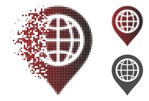Disappearing Dot Halftone Globe Map Marker Icon Stock Illustration