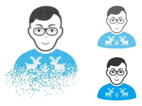 Disappearing Dot Halftone Nerd Boy Icon with Face 스톡 일러스트