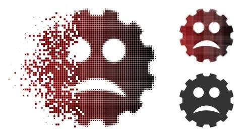 Disappearing Dot Halftone Sad Smiley Gear Icon 스톡 일러스트
