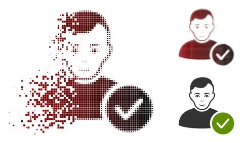 Disappearing Dot Halftone User Valid Icon with Face Stock Illustration