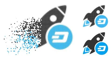 Disappearing Dotted Halftone Dash Rocket Icon Illustrazione stock