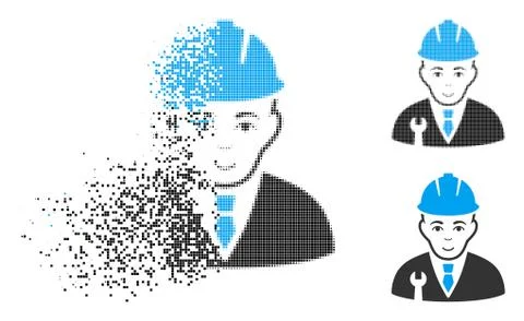 Disappearing Dotted Halftone Developer Icon with Face 스톡 일러스트