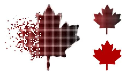 Disappearing Dotted Halftone Maple Leaf Icon Stock Illustration