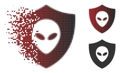 Disappearing Pixel Halftone Alien Protection Icon Stock Illustration
