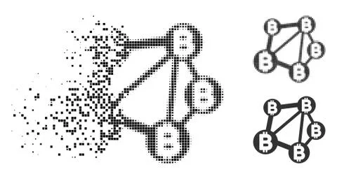 Disappearing Pixel Halftone Bitcoin Network Icon Illustrazione stock