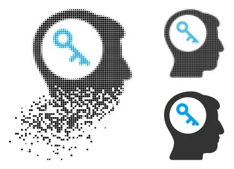 Disappearing Pixel Halftone Brain Key Icon Stock Illustration
