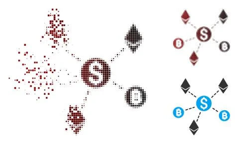 Disappearing Pixel Halftone Cryptocurrency Network Icon Illustrazione stock