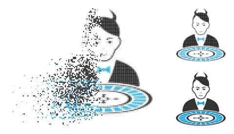 Disappearing Pixel Halftone Devil Roulette Dealer Icon with Face Stock Illustration