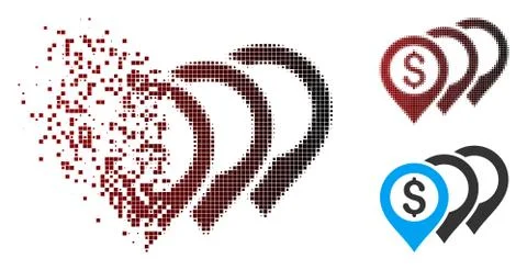 Disappearing Pixel Halftone Dollar Map Pointers Icon Illustrazione stock