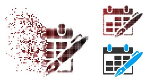 Disappearing Pixel Halftone Edit Calendar Table Icon Illustrazione stock