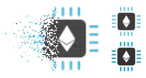 Disappearing Pixel Halftone Ethereum Processor Chip Icon Illustrazione stock