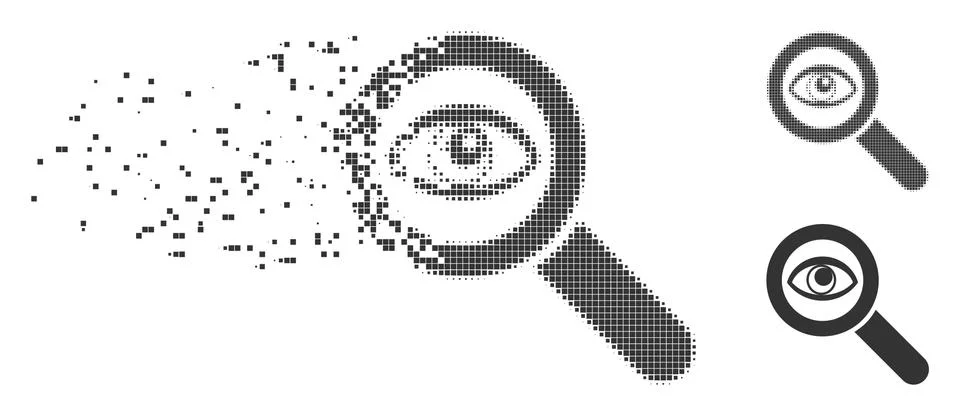 Disappearing Pixel Halftone Eye Explore Icon Stock Illustration