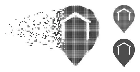 Disappearing Pixel Halftone Hangar Map Marker Icon Ilustración de archivo