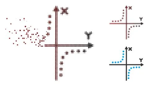 Disappearing Pixel Halftone Hyperbola Plot Icon Stock Illustration