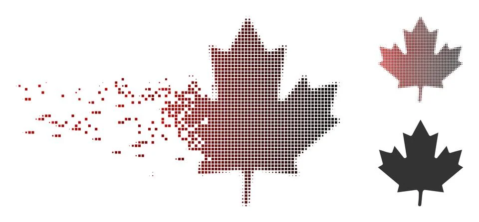 Disappearing Pixel Halftone Maple Leaf Icon Stock Illustration