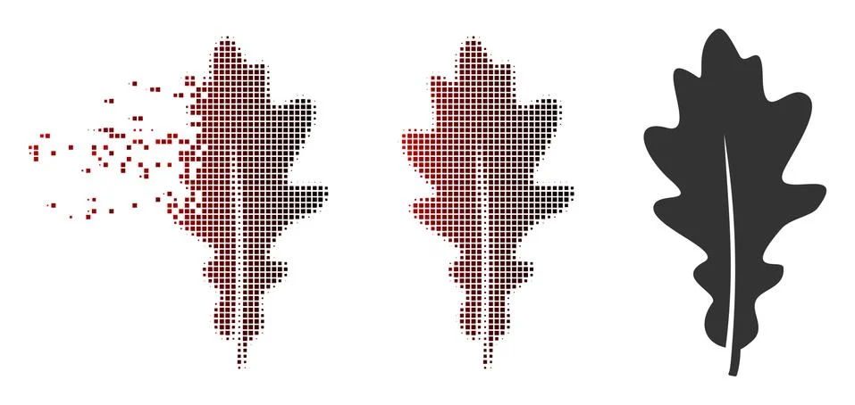 Disappearing Pixel Halftone Oak Leaf Icon Stock Illustration