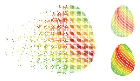 Disappearing Pixelated Halftone Abstract Egg With Diagonal Stripes Icon 스톡 일러스트