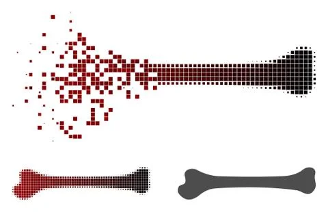Disappearing Pixelated Halftone Bone Icon Stock Illustration