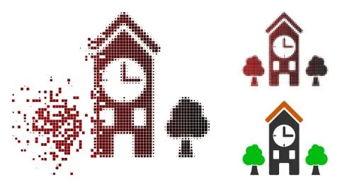 Disappearing Pixelated Halftone Clock Tower Icon Stock Illustration