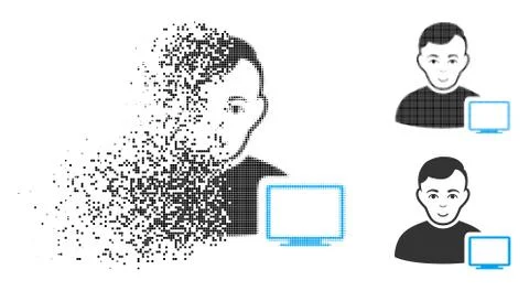 Disappearing Pixelated Halftone Computer Administrator Icon with Face 스톡 일러스트