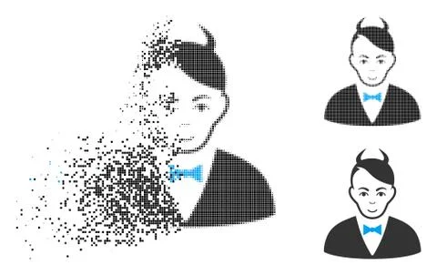 Disappearing Pixelated Halftone Devil Icon with Face 库存插图