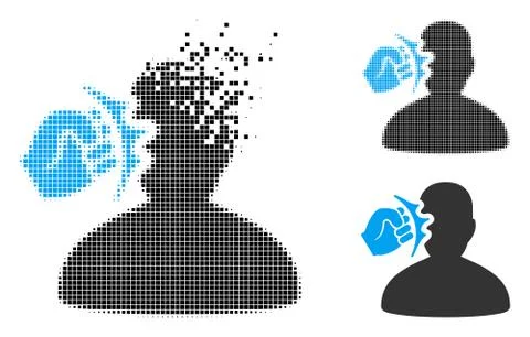 Disappearing Pixelated Halftone Head Strike Icon Stock Illustration
