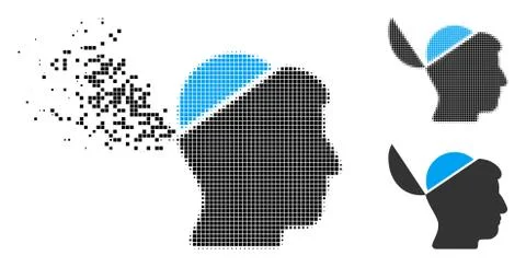 Disappearing Pixelated Halftone Open Brain Icon Stock Illustration
