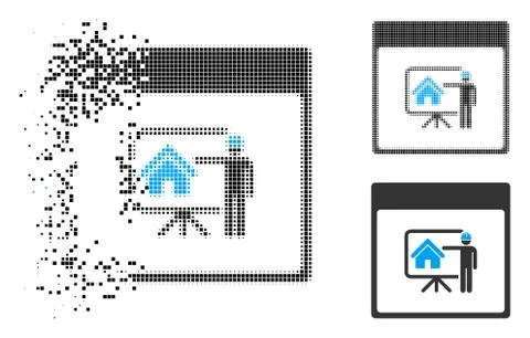 Disappearing Pixelated Halftone Realty Developer Calendar Page Icon Ilustración de archivo