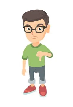 Disappointed caucasian boy with thumb down Stock Illustration