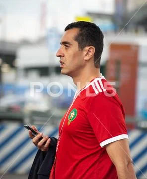 Disappointed football fan of Morocco after loss Stock Photos